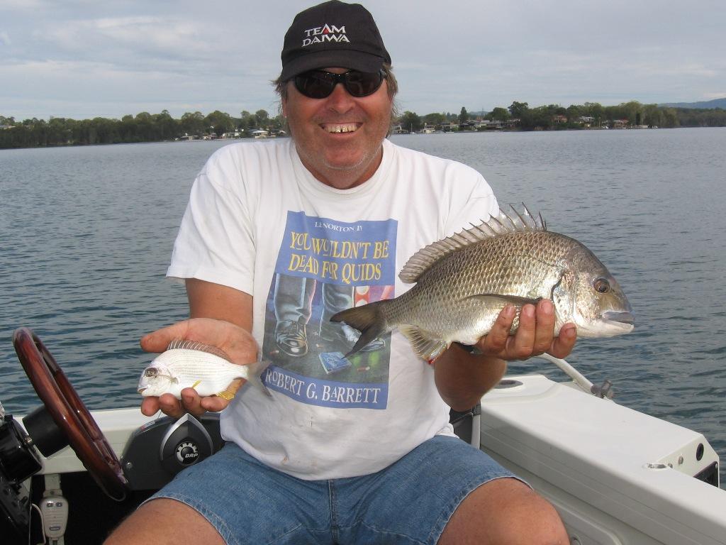 You don't just catch big bream in deep water on blades. Dave managed this pair up at Lake Macquarie © Gary Brown